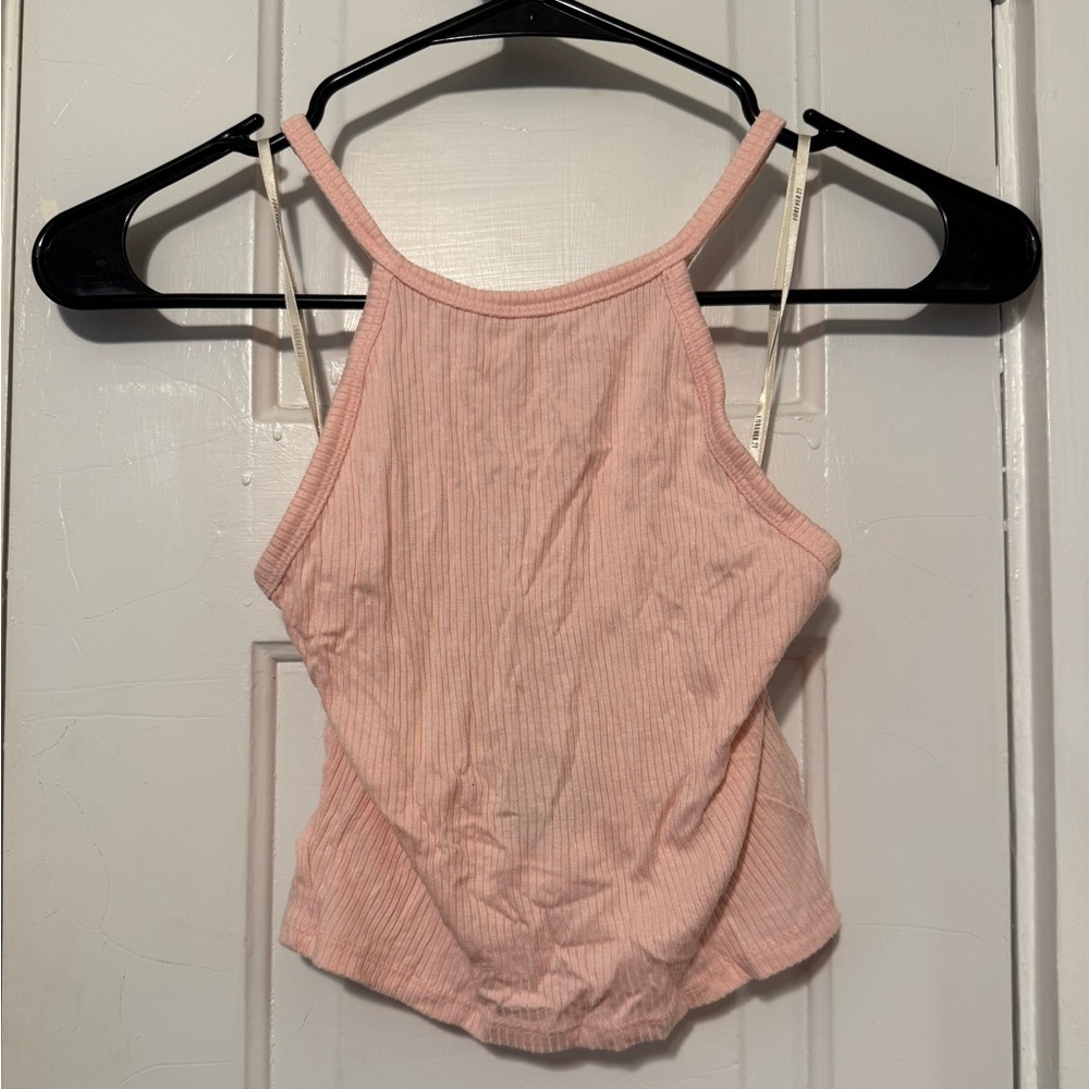 F21 pink ribbed halter crop top